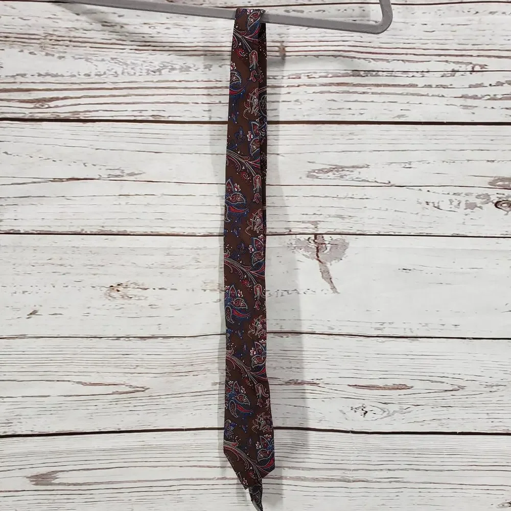 Christian Dior Men's All Silk Brown Blue Paisley Neck Tie